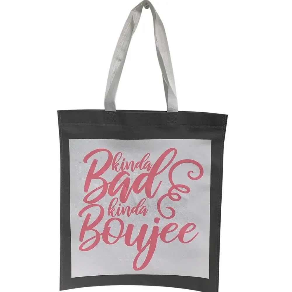 New Upcycled Hand Printed Kinda Bad & Kinda Boujee Shopper Tote Bag